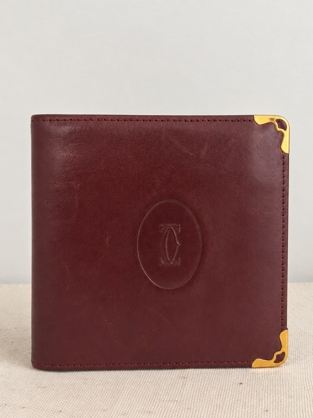 Cartier Vintage Burgandy Lambskin Leather Compact Wallet